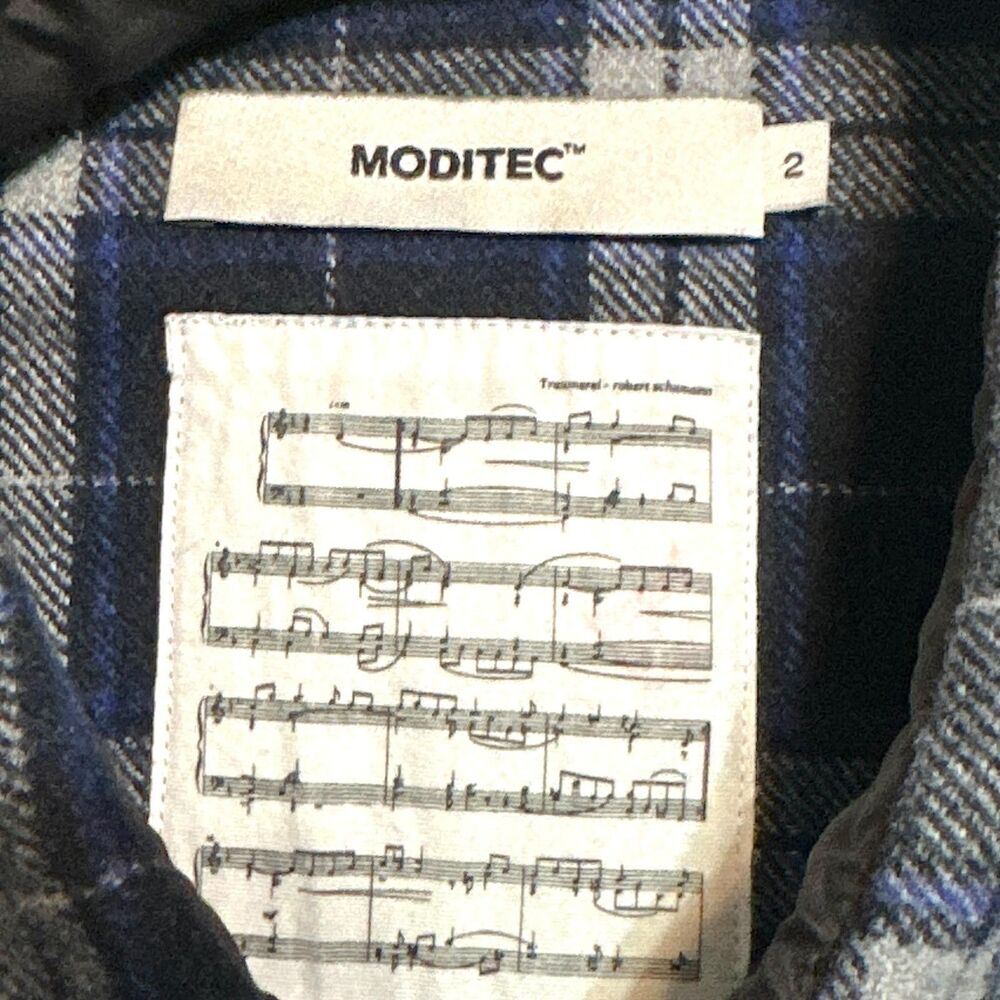 MODITEC Shirt Women Size 2 Navy Blue Gray Plaid Long Sleeve Button-Up Flannel - Picture 8 of 12